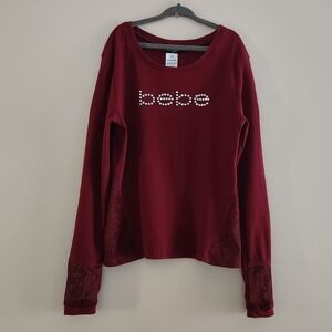Bebe Girls Long Sleeve Shirt Lace Trim Rhinestones
